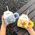 Cartoon Yogurt Mug High Appearance Level Straw Cup Dormitory High Temperature Resistance Coffee Mugs Cute Creative Ceramic Cup