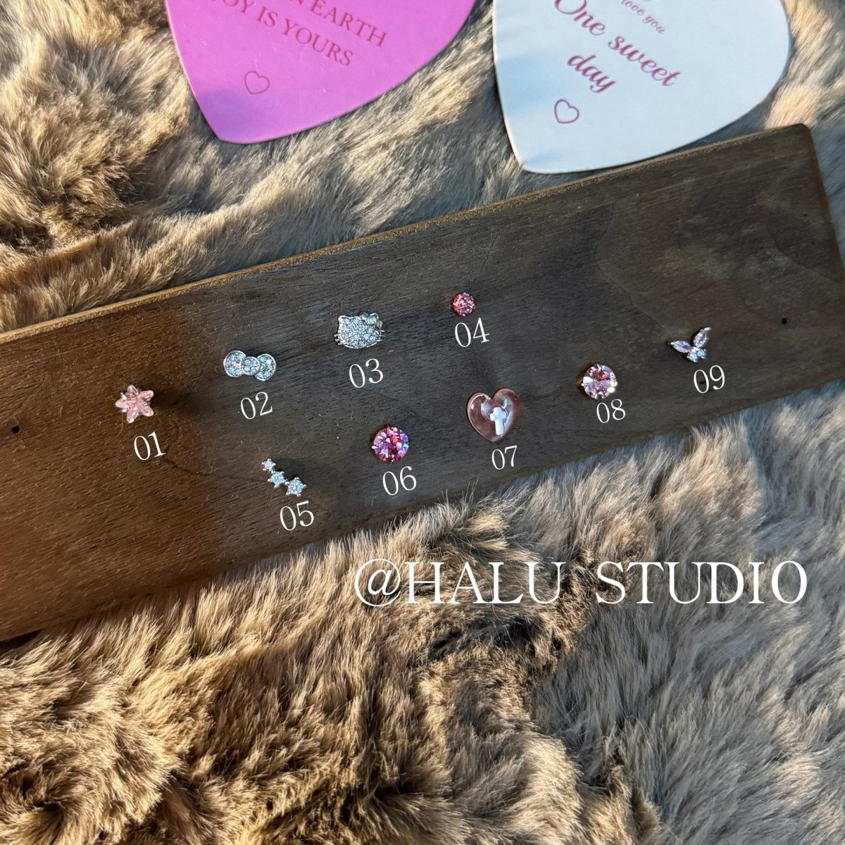 "HALU" "Pink and cute kt cat" HALU cute girlish versatile exquisite full diamond star ins style earrings - Image 2