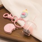 Kawaii Colorful Keychains Ice-cream Bubble Tea Key Ring Biscuit Pink Key Chain Cute  Gift for Women Girls Friends Handbag Jewelry - Image 3
