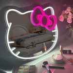Colorful Cartoon Cat Mirror Led Neon Sign Light for Girls Room Decor Lamp Makeup Mirror Hello Kitty Neon Lights Adjustable Colors