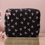 Trendy Cute Zipper Travel Cosmetic Bag With Bow-Knot Portable Cosmetic Pouch Makeup Organizer Toiletry Case For Women And Girls