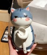 Cat Shaped cute Ceramic Coffee Mug with Spoon coffee Pots Milk Tea Cups