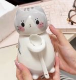 Cat Shaped cute Ceramic Coffee Mug with Spoon coffee Pots Milk Tea Cups - Image 2